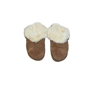 Old Friend Women's Brown Suede Pure Sherpa-Lined Slip-On Slippers Size 9.5-10.5
